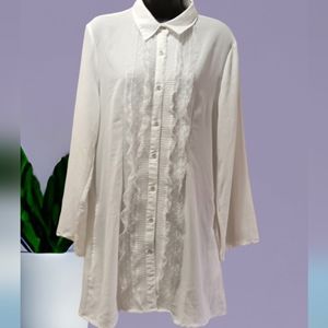- EXTRA LONG LACE FRONT BUTTON BLOUSE BY EAST ESSENCE  NWOT